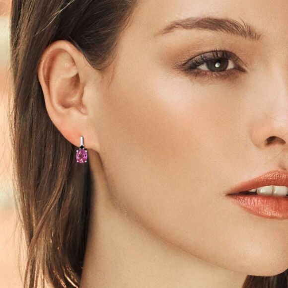 925 Sterling Silver with 4.53 Cttw Pink Mystic Topaz and Black Diamond Earrings - Picture 2 of 4